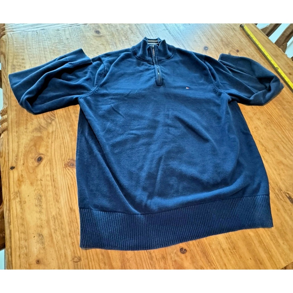 Tommy Hilfiger Pull Over Sweater Men's XL 1/4 Zip Up Mock Neck Navy Blue - Picture 2 of 7
